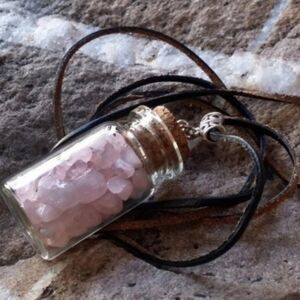Natural Rose Quartz Spiritual Genuine Stone Long Leather Necklace Boho